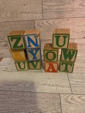 Lot Of 11 Wooden Alphabet Blocks Letters And Numbers Crafting, Decor Vintage