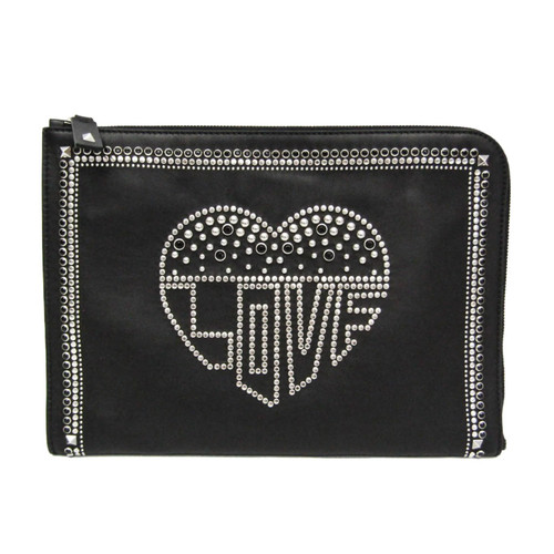 Valentino Garavani Studs LOVE Women,Men Leather Clutch Bag,Pouch Black BF594552