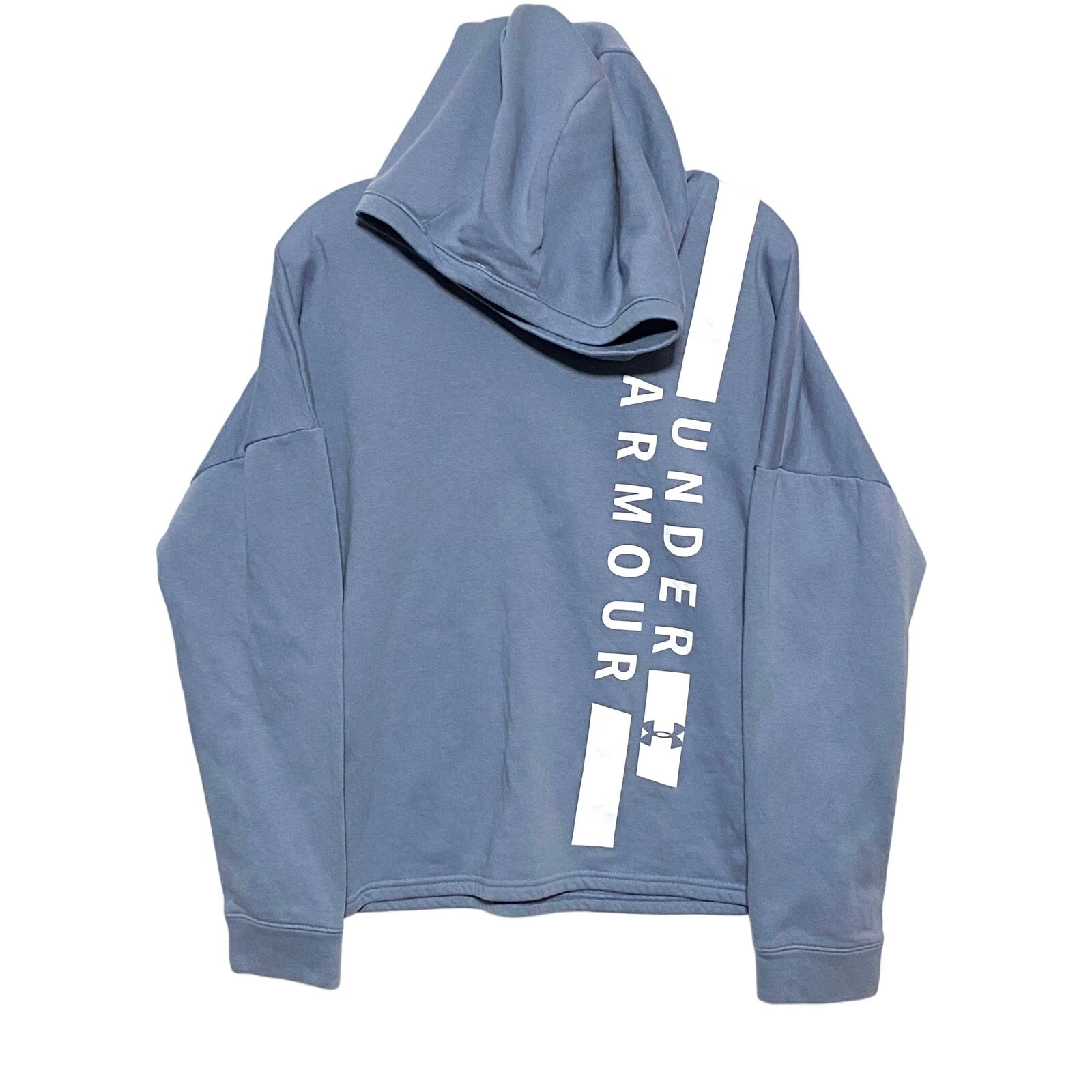 Under Armour Blue Fleece Spellout Hoodie Womens M Cowl Funnel Neck Athleisure