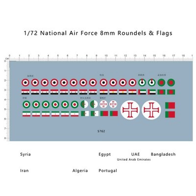 1/72 7 National Flags Air force Roundels Syria UAE Portugal Algeria Water Decal