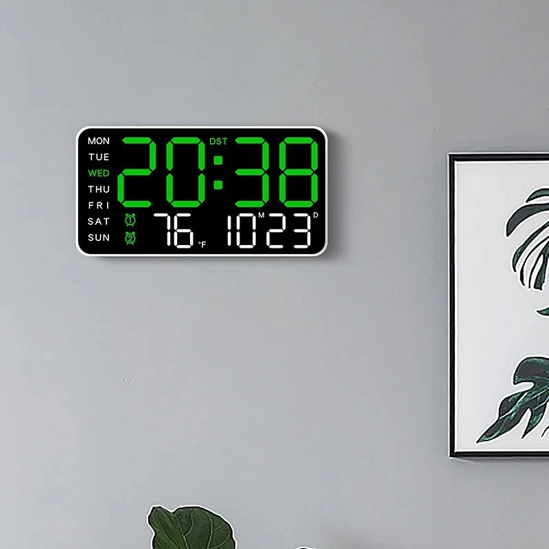 Large Digital Wall Clock Temp Date Week Display Remote Control USB Powered Table - Image 2 of 4