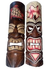 SET OF 2 20" TIKI MASK HAWAIIAN WALL ART ISLAND HOME DECOR TRIBAL BAR TROPICAL