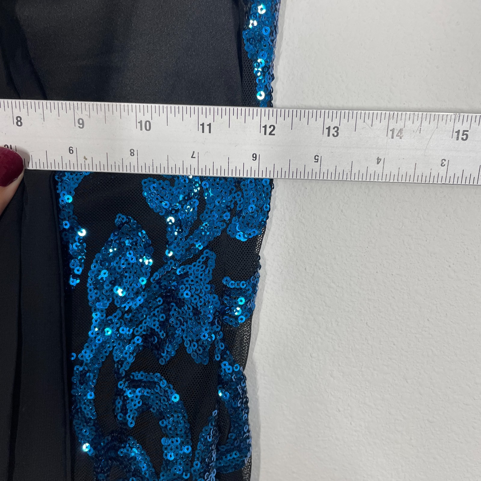 B Darlin Sequin Mini Dress Women 3/4 Blue Tie Back Holiday Party Mermaid Fairy