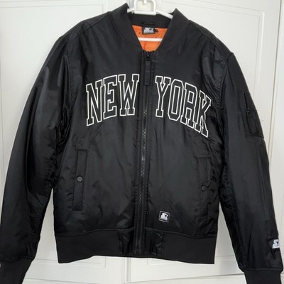 Starter Herren Bomberjacke Schwarz  New York  Logo Nylon Reißverschluss kurz S