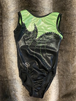 Dreamlight Shimmery Black And Lime  Leotard With Rhinestones Child Medium