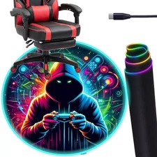 Gaming Chair Mat Circle RGB Gaming Lights (Gamer 47”) - Noise Cancelling, 