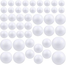 48 Pack White Foam Balls - 6 Sizes for Craft, Art, Party Decor