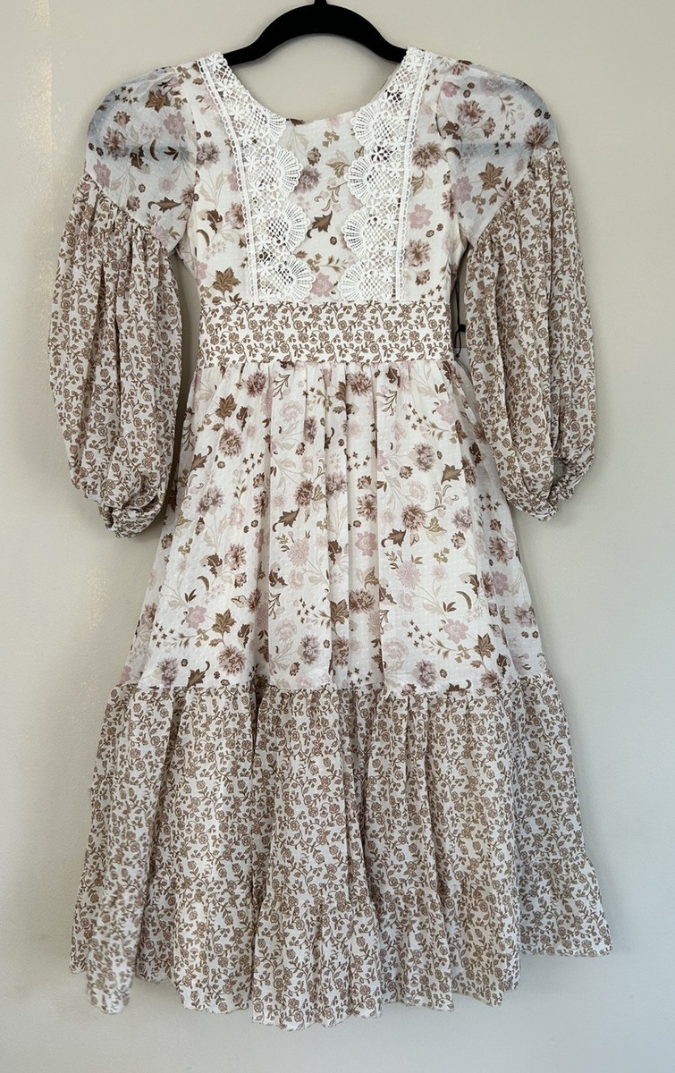 Joyfolie Girls Dress Size.6 Ivory Lace Detail NWT Peasant Floral Lined  Cottage