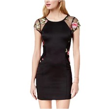 Women's Dress Sleeveless Lace Floral Mesh Sheer Black Sz 5 M Babydoll Bodycon