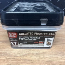 New GRIP RITE Collated framing nails 2-3/8"x 120 1000ct Plastic Strip Round Head