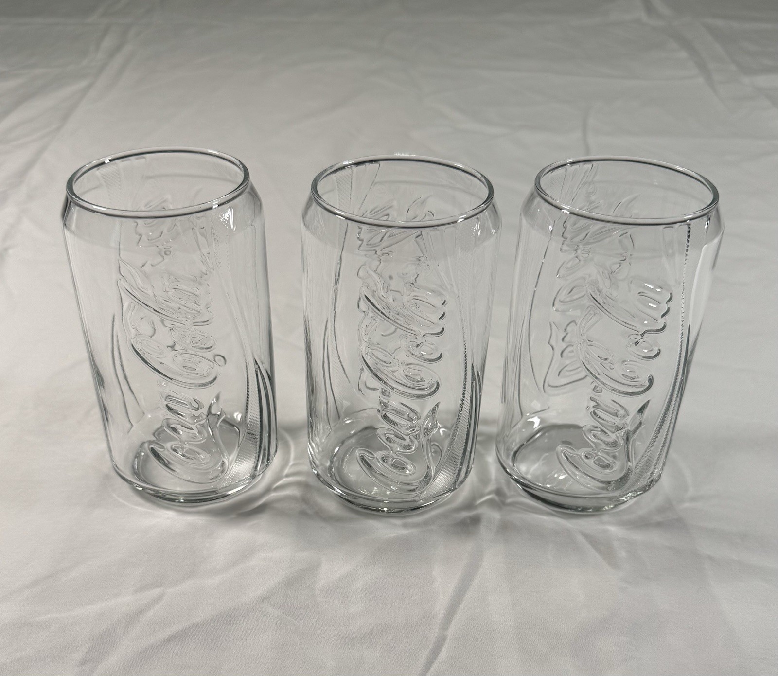 Juego de 3 vasos de Coca-Cola transparentes en relieve vintage