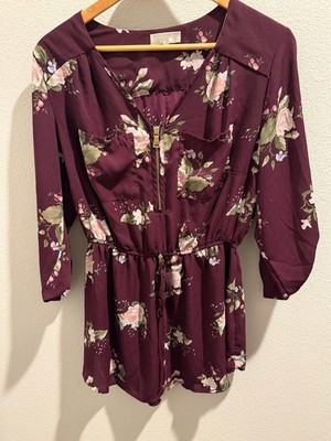 Lush Floral Blouse Burgundy Size XL