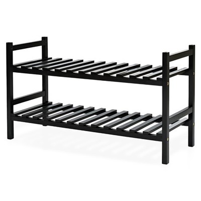 PJ Wood Stackable Wood Shoe Rack Organizer Shelf Closet Bedroom(Open Box)
