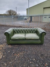 Vintage Green Leather Chesterfield Two Seater Sofa Good Used Condition