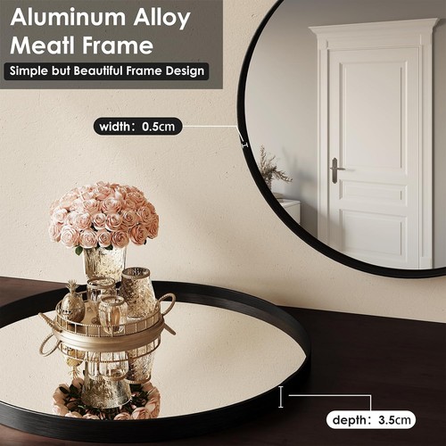 Wall Mirror Bathroom Vanity Mirror Decorative Hanging Round 60/80cm Black Framed - Picture 4 of 14