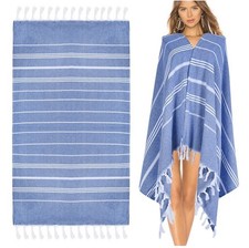 Turkish Beach Towels Set of 6 100 Organic Cotton Sand-Free Quick-Dry Blue White