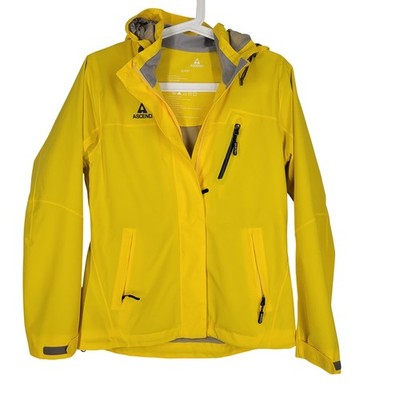 Ascend Womens Yellow Hooded Rain Jacket Full Zip Windbreaker Shell Size Small