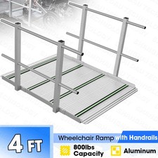 4FT Wheelchair Ramp w/ Handrails Non-Slip Portable Aluminum Threshold Ramp 800lb
