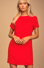 Lulus Red Shift Mini Dress XS Short Sleeve Zip Back Lined Valentine