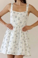 Storia Square Neckline Floral Mini Dress White