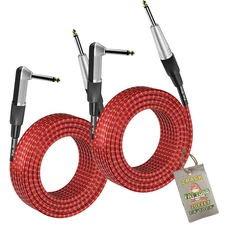 Guitar Cable 20FT Tweed Cloth Woven Braided Right Angle 2 Wires Instrument Cord