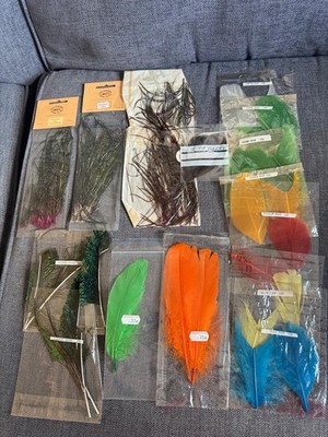 Vintage Fliegenbindematerial Lot Veniard Turrall Pfau Herl Fasan Truthahn Auerhuhn