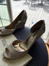 Badgley Mischka Beige Open Toe Bridal Shoes with Embellished Heels