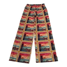 C&C California Pants Womens S Malibu Beach Print Linen Blend Pull On Wide Leg