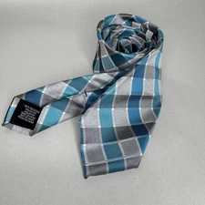 Perry Ellis Portfolio Blue Grey Geo Polyester Men’s Neck Tie Necktie