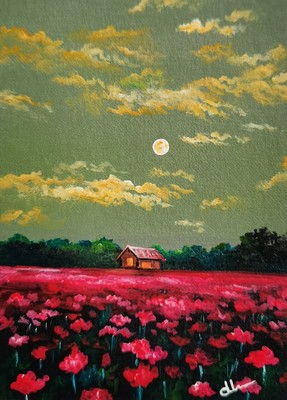 ''Dream Life'' ACEO Original Acrylic Painting Vintage Art Moonlight Signed ATC