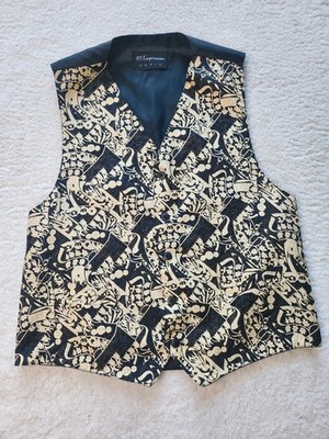 Vintage Herren Weste A.T Expression Paris Seide Barock Print Größe M/L