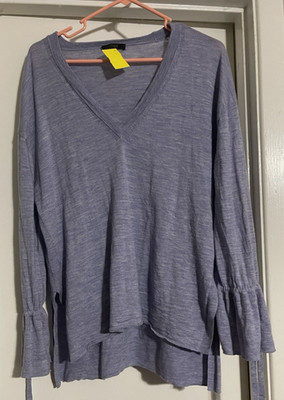 J Crew Sweater Size XL  Blue With Tie Bell Sleeve, V-Neck , Hi Low Hem Read