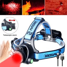 Hunting Red Light LED Headlamp USB Rechargeable Head Torch Night Lamp Hog Coyote