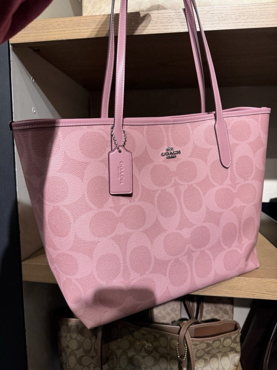 COACH City Tote Bag Signature Canvas Powder Pink CAL49 Outlet NEW