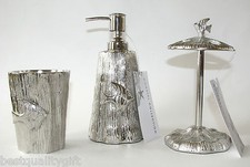 NEW 3 PC SILVER TONE METAL FISH SOAP DISPENSER+TOOTH BRUSH HOLDER+TUMBLER