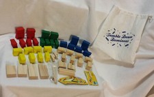Tumble Down Domino Set Retro Wooden Five Colors 210 Pcs in Cloth Drawstring Bag