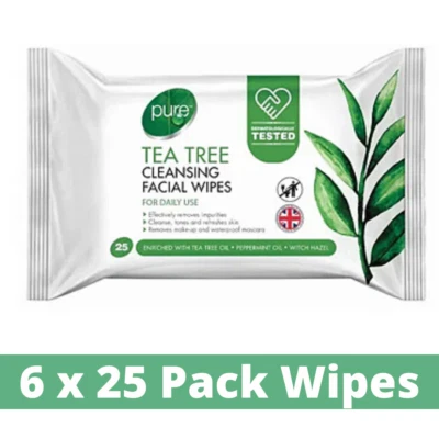 CLEANSING PURE TEA TREE FACIAL DEEP QUALITY WIPES PACK OF 6 (6 X 25 WIPES PACK)