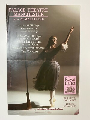 Cinderella Palace Theatre Manchester The Royal Ballet 1988 Fenster Poster - GC