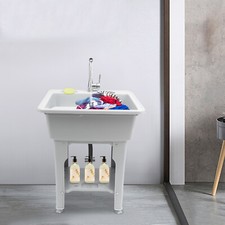 Multifunctional Utility Sink with Storage Shelf Gray Slop Sink Wash Station