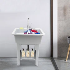 Freestanding Laundry Sink Wash Station Utility Sink Kit With Storage Rack+Faucet