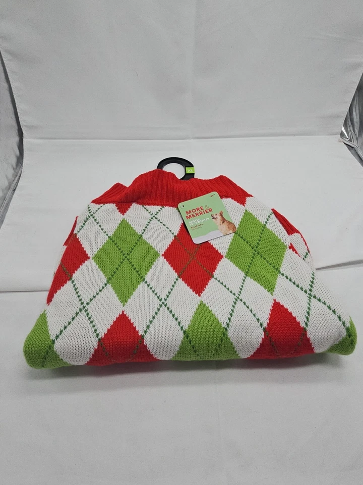 More & Merrier Christmas Red And Green Argyle Pet Sweater XL (20-24 In) - Image 4 of 4
