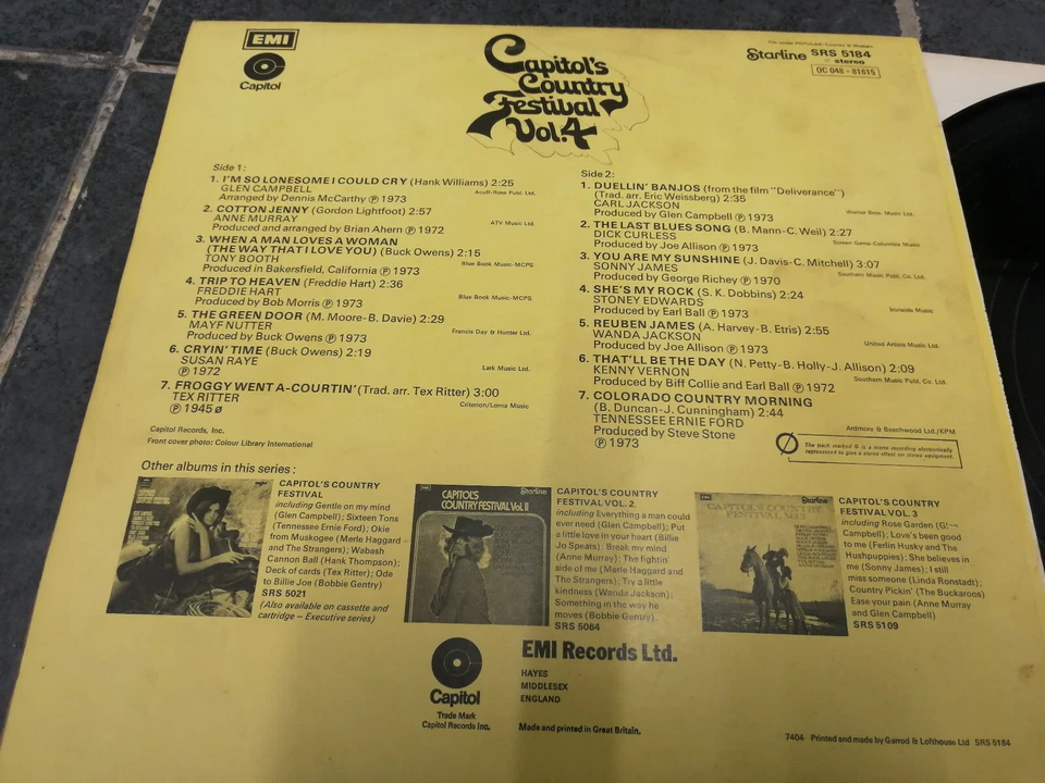 COUNTRY FESTIVAL VOL 4 Various Artists LP VINYL UK Capitol 1974 14 Track CAPITOL - Image 3 of 4