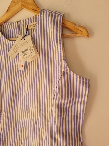 NOBODY’s CHILD Blue AND White Denim Striped Farringdon Mini Dress SIZE 12 BNWT - Picture 7 of 12