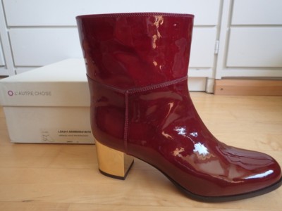   L'Autre Chose Lackleder Stiefeletten Rot m. Goldfarbenem Blockabsatz Gr.37,5