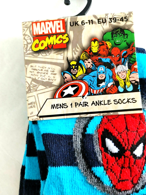 【かず】4本セット Marvel Comics Mens Ankle Socks Black and Blue Stripe Size 10-13