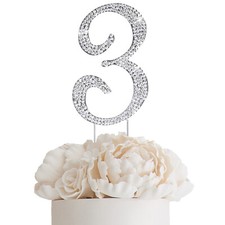 4.5" tall Silver Crystal Rhinestone Cake Topper Wedding Birthday Decorations