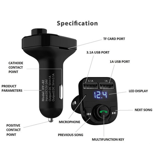 Handsfree Wireless Bluetooth Car Kit FM Transmitter Radio MP3 Player USB Charger - Photo 4 sur 4