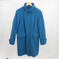 Lands' End Uk18 Overcoat Blue Wool Womens Pockets Warm Heavy Jacket Long Sleeved