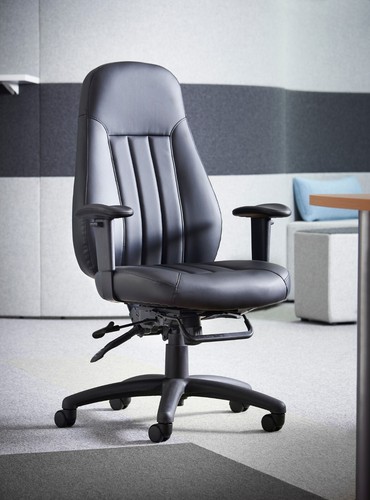 Zeus High Back 24 Hour Task Chair with Adj Headrest - Black Faux Leather - Picture 5 of 10