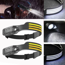 Headlamp COB LED Rechargeable Headlight Torch Work Light Bar Head Band USB US